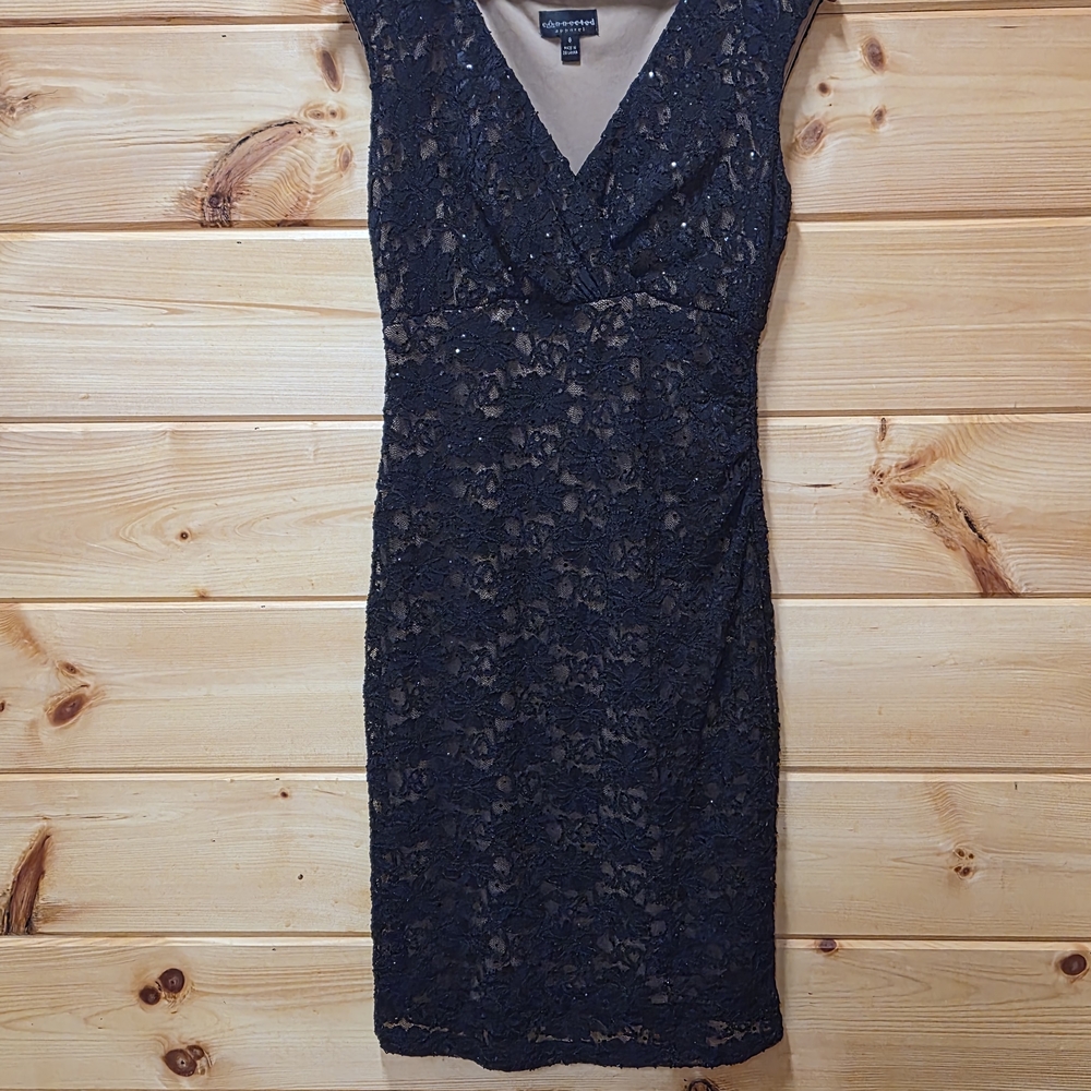 Connected Apparel Elegant Black Lace Midi Dress